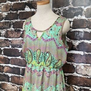 Lila Dress Backless Green Purple Paisley Floral Large